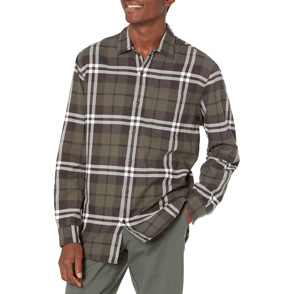 image:imageAmazon Essentials Mens Regular Fit LongSleeve Flannel Shirt Soft Brushed Cotton Lightweight yet WarmOlive Plaid