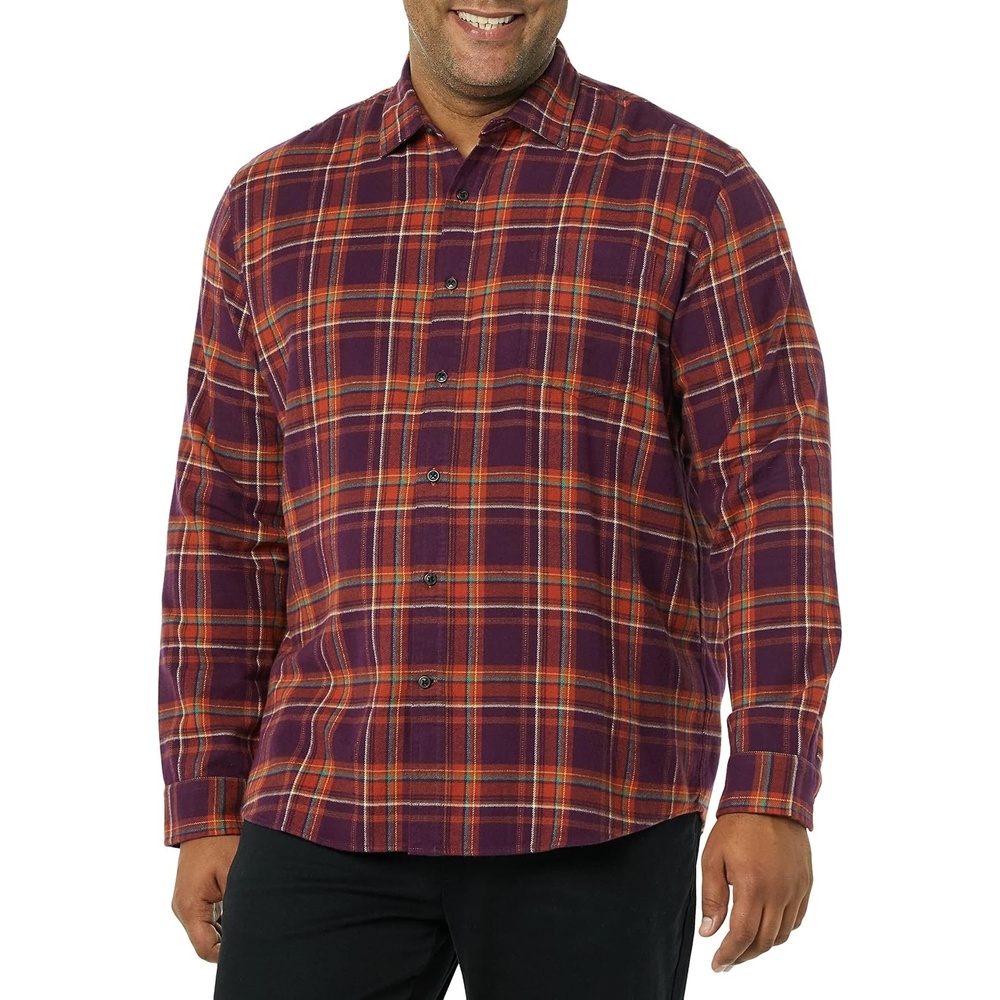 image:imageAmazon Essentials Mens Regular Fit LongSleeve Flannel Shirt Soft Brushed Cotton Lightweight yet WarmPlum Plaid