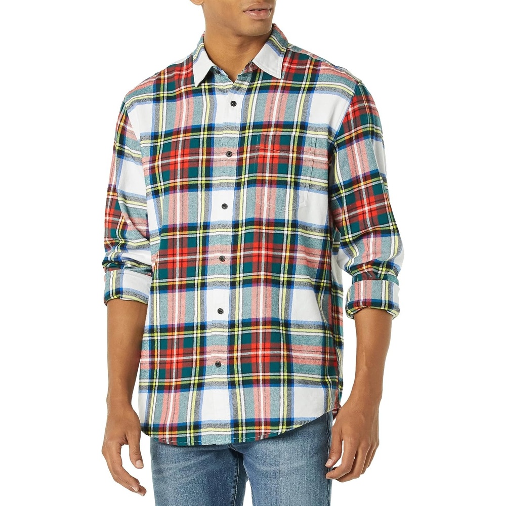 image:imageAmazon Essentials Mens Regular Fit LongSleeve Flannel Shirt Soft Brushed Cotton Lightweight yet WarmRed White Tartan Plaid