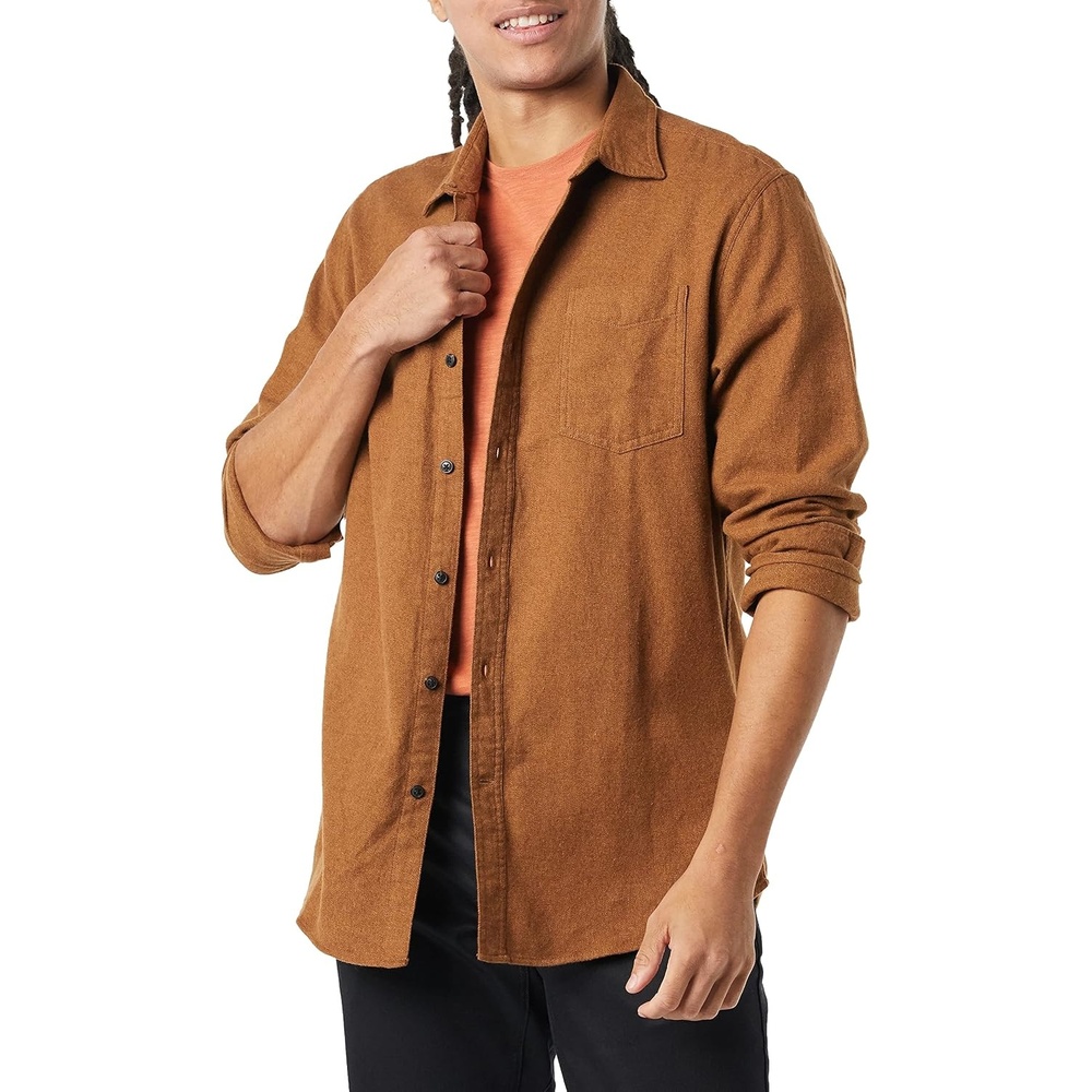 image:imageAmazon Essentials Mens Regular Fit LongSleeve Flannel Shirt Soft Brushed Cotton Lightweight yet WarmToffee Brown