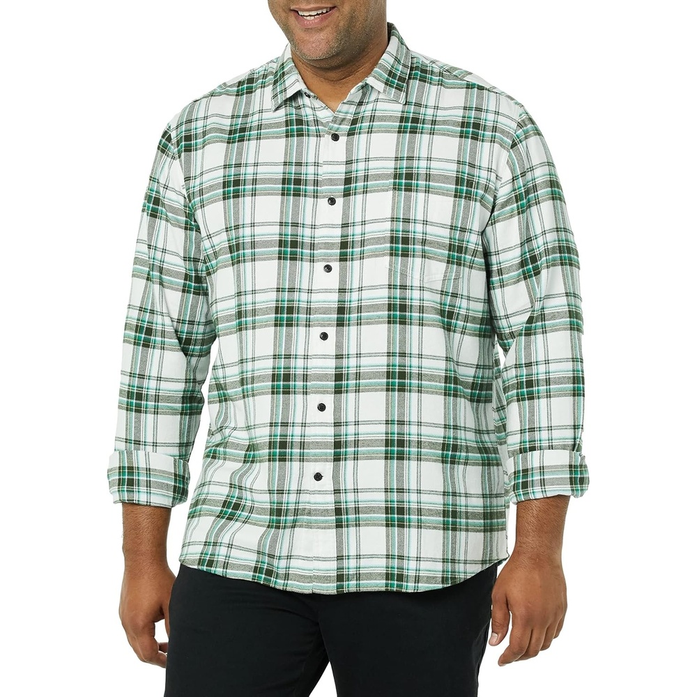 image:imageAmazon Essentials Mens Regular Fit LongSleeve Flannel Shirt Soft Brushed Cotton Lightweight yet WarmWhite Plaid