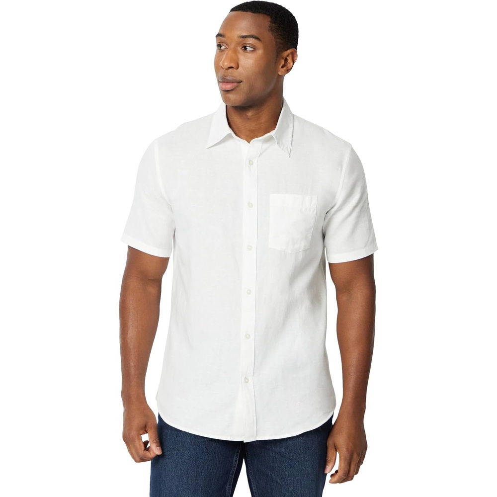 image:imageAmazon Essentials Mens Regular Fit Short Sleeve Linen ShirtWhite