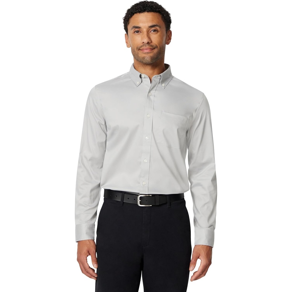 image:imageAmazon Essentials Mens Regular Fit Stretch Wrinkle Free Button Down Collar Dress ShirtGrey