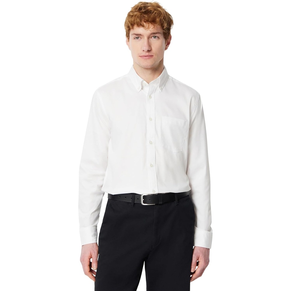 image:imageAmazon Essentials Mens Regular Fit Stretch Wrinkle Free Button Down Collar Dress ShirtWhite