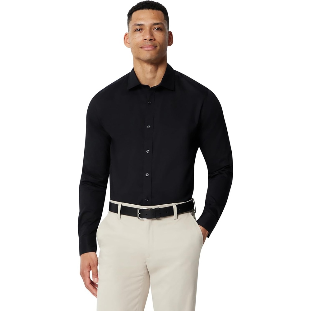 image:imageAmazon Essentials Mens Regular Fit Stretch Wrinkle Free Spread Collar Dress ShirtBlack