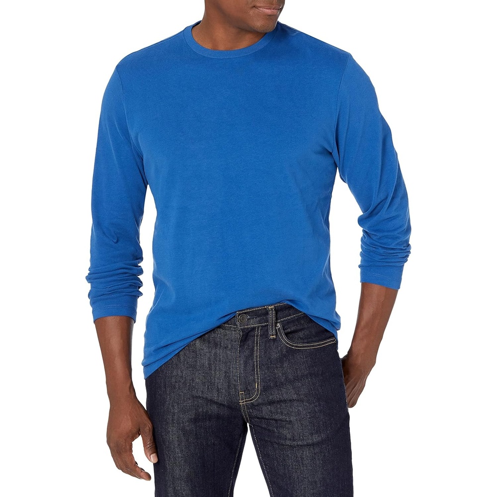 image:imageAmazon Essentials Mens RegularFit Crewneck LongSleeve TShirt Casual Cotton JerseyBright Blue