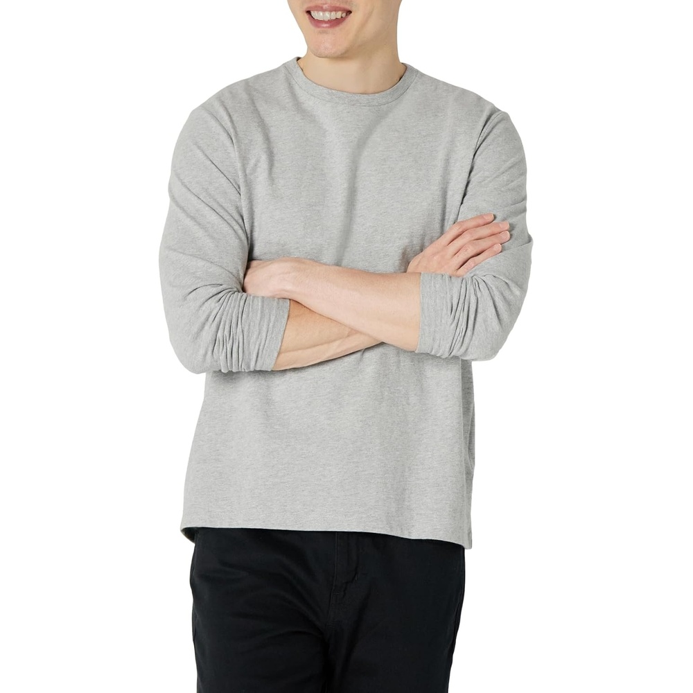image:imageAmazon Essentials Mens RegularFit Crewneck LongSleeve TShirt Casual Cotton JerseyLight Grey Heather