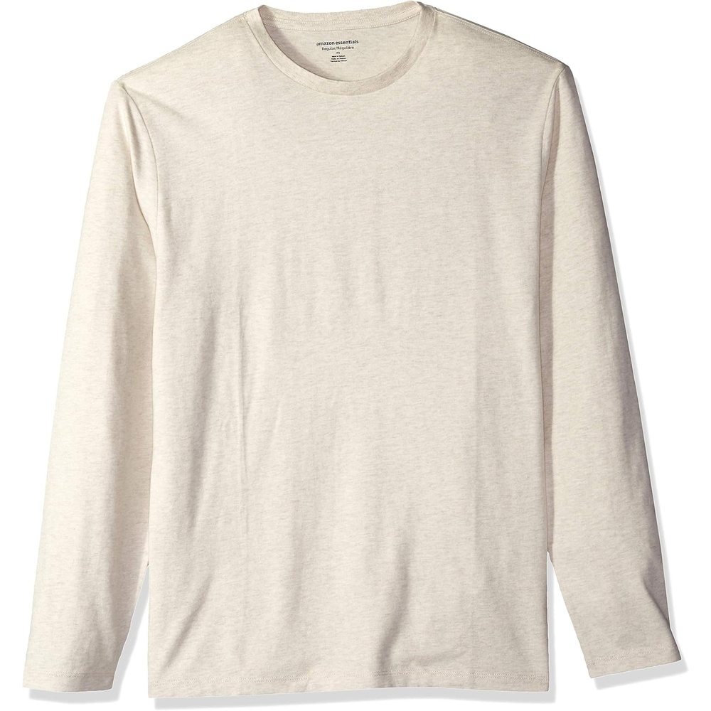 image:imageAmazon Essentials Mens RegularFit Crewneck LongSleeve TShirt Casual Cotton JerseyOatmeal Heather