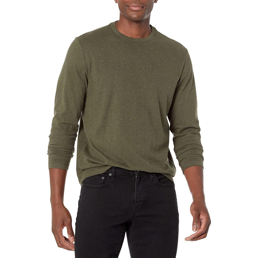 image:imageAmazon Essentials Mens RegularFit Crewneck LongSleeve TShirt Casual Cotton JerseyOlive Heather