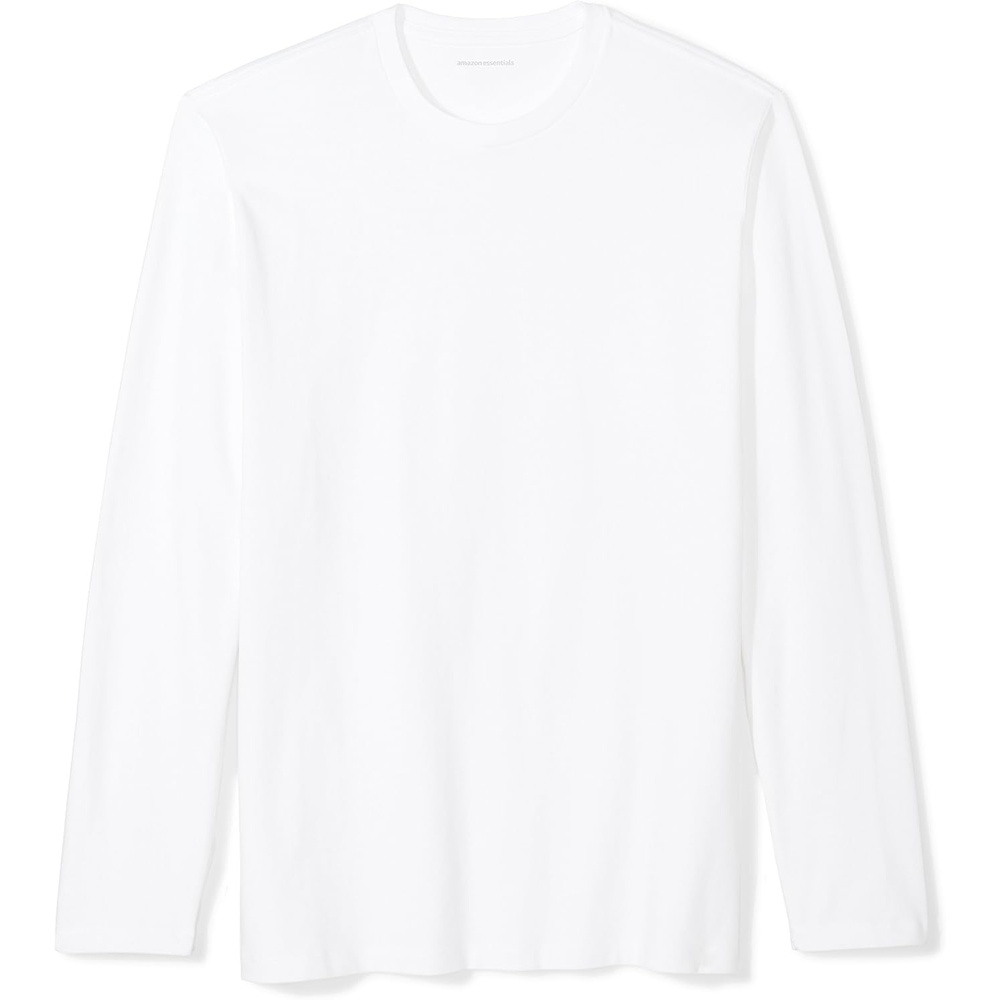 image:imageAmazon Essentials Mens RegularFit Crewneck LongSleeve TShirt Casual Cotton JerseyWhite