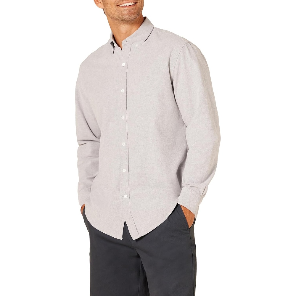image:imageAmazon Essentials Mens RegularFit Long Sleeve Oxford Shirt 100 CottonGrey