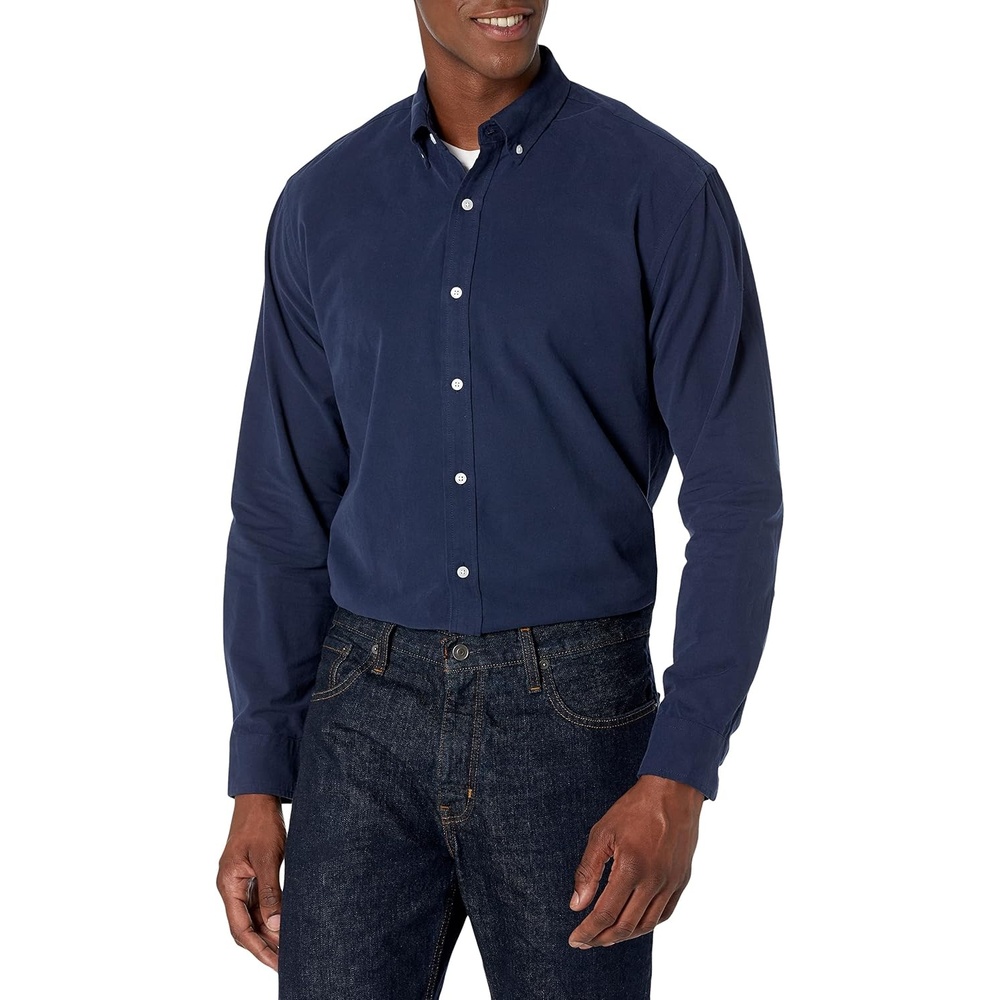 image:imageAmazon Essentials Mens RegularFit Long Sleeve Oxford Shirt 100 CottonNavy
