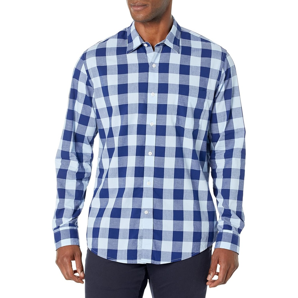 image:imageAmazon Essentials Mens RegularFit LongSleeve Casual Poplin Shirt Button Front Business Casual CollaredBlue Buffalo Check