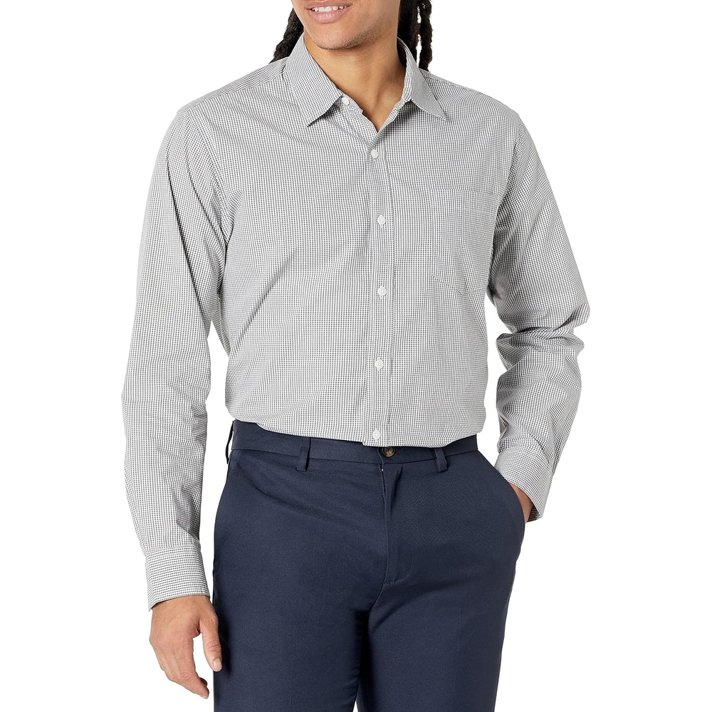 image:imageAmazon Essentials Mens RegularFit LongSleeve Casual Poplin Shirt Button Front Business Casual CollaredGrey Gingham