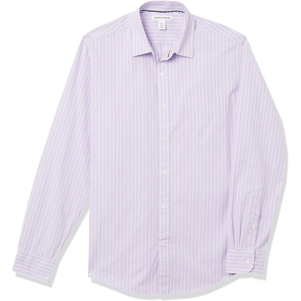 image:imageAmazon Essentials Mens RegularFit LongSleeve Casual Poplin Shirt Button Front Business Casual CollaredLavender White Double Stripe