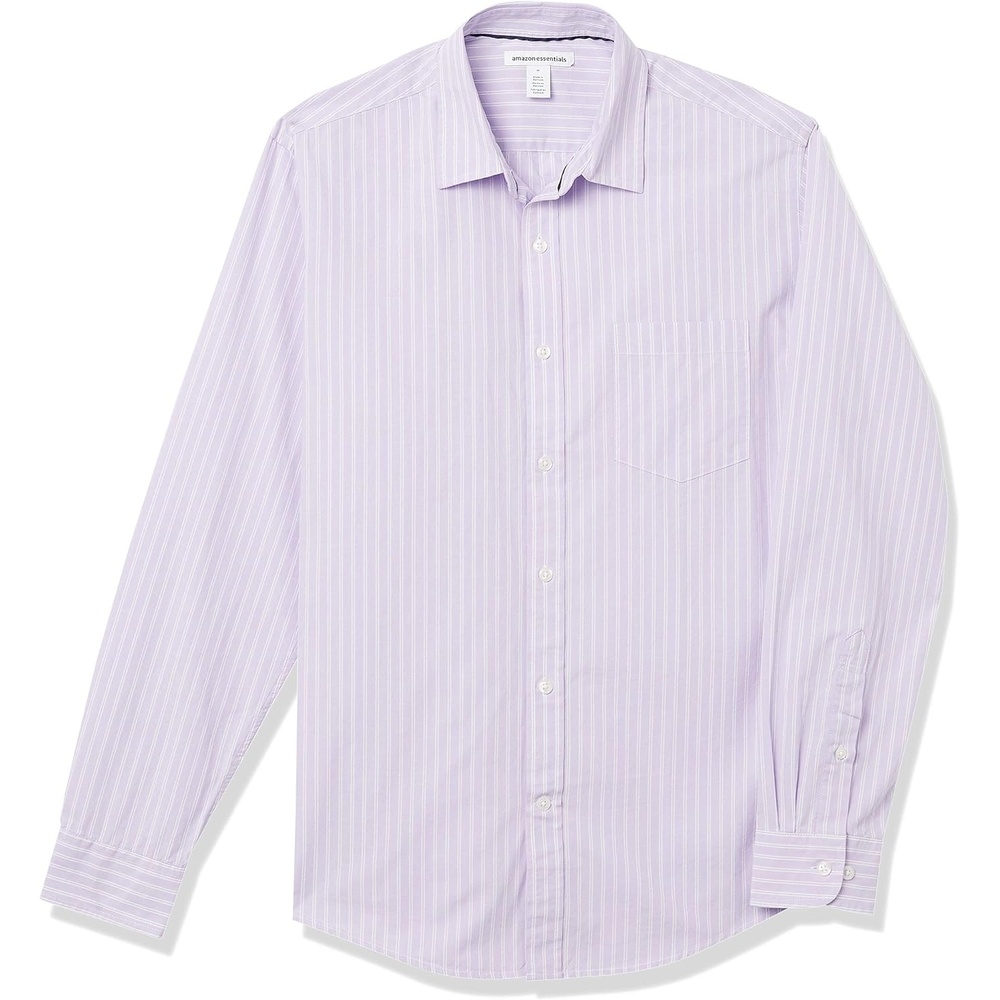 image:imageAmazon Essentials Mens RegularFit LongSleeve Casual Poplin Shirt Button Front Business Casual CollaredLavenderWhite Stripe