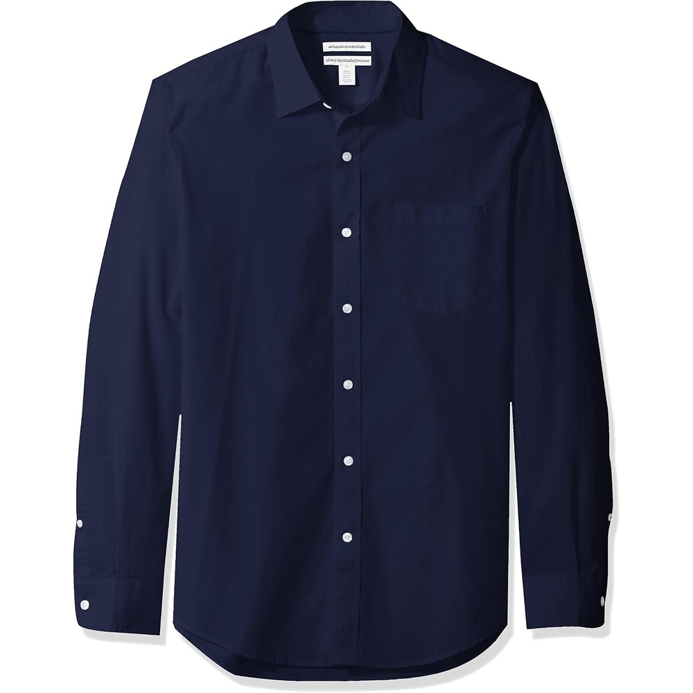 image:imageAmazon Essentials Mens RegularFit LongSleeve Casual Poplin Shirt Button Front Business Casual CollaredNavy