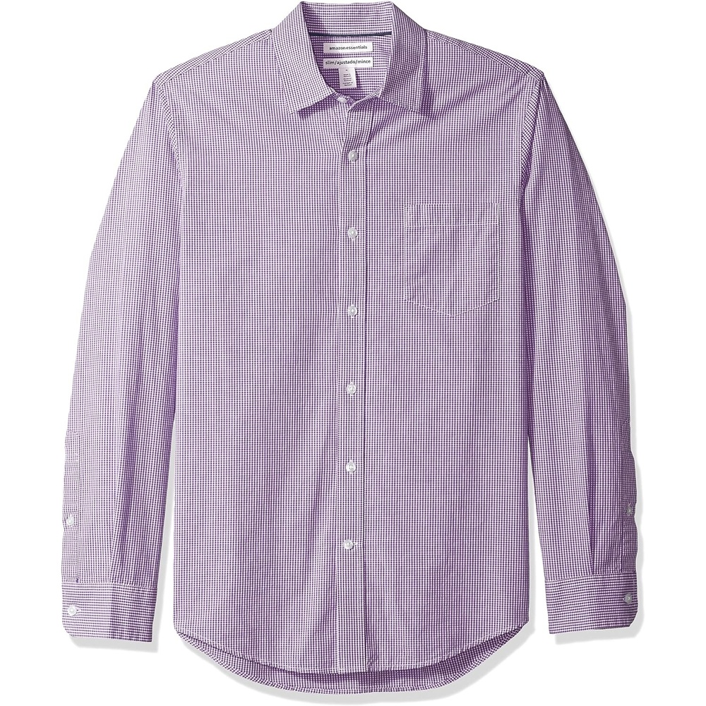 image:imageAmazon Essentials Mens RegularFit LongSleeve Casual Poplin Shirt Button Front Business Casual CollaredPurple White Gingham