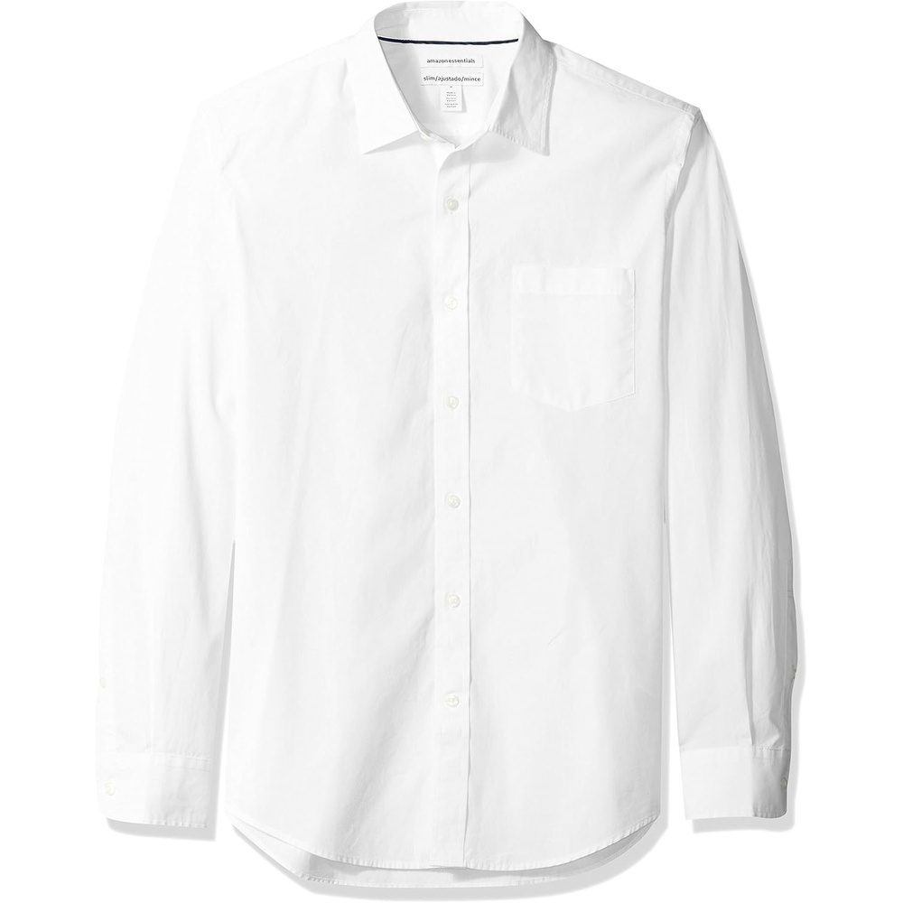 image:imageAmazon Essentials Mens RegularFit LongSleeve Casual Poplin Shirt Button Front Business Casual CollaredWhite