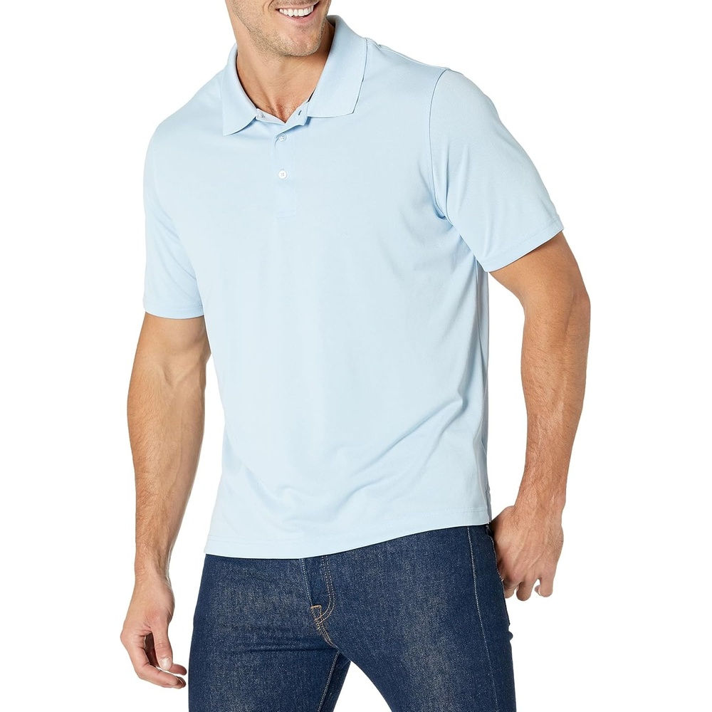 image:imageAmazon Essentials Mens RegularFit QuickDry Golf Polo Shirt Discontinued ColorsLight Blue