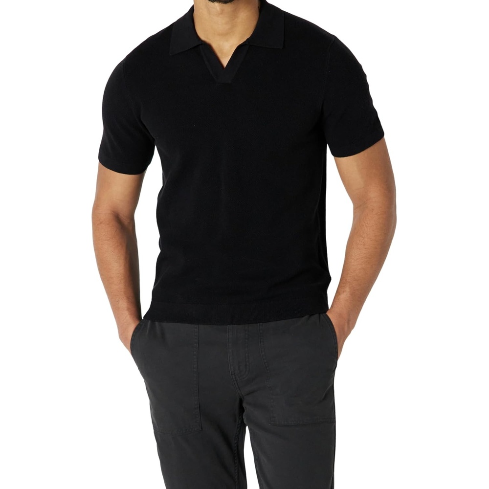 image:imageAmazon Essentials Mens RegularFit ShortSleeve Knit Polo Sweater Breathable Cotton NylonBlack