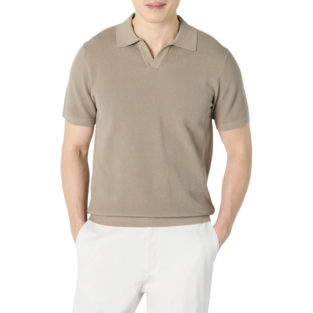 image:imageAmazon Essentials Mens RegularFit ShortSleeve Knit Polo Sweater Breathable Cotton NylonMushroom Brown