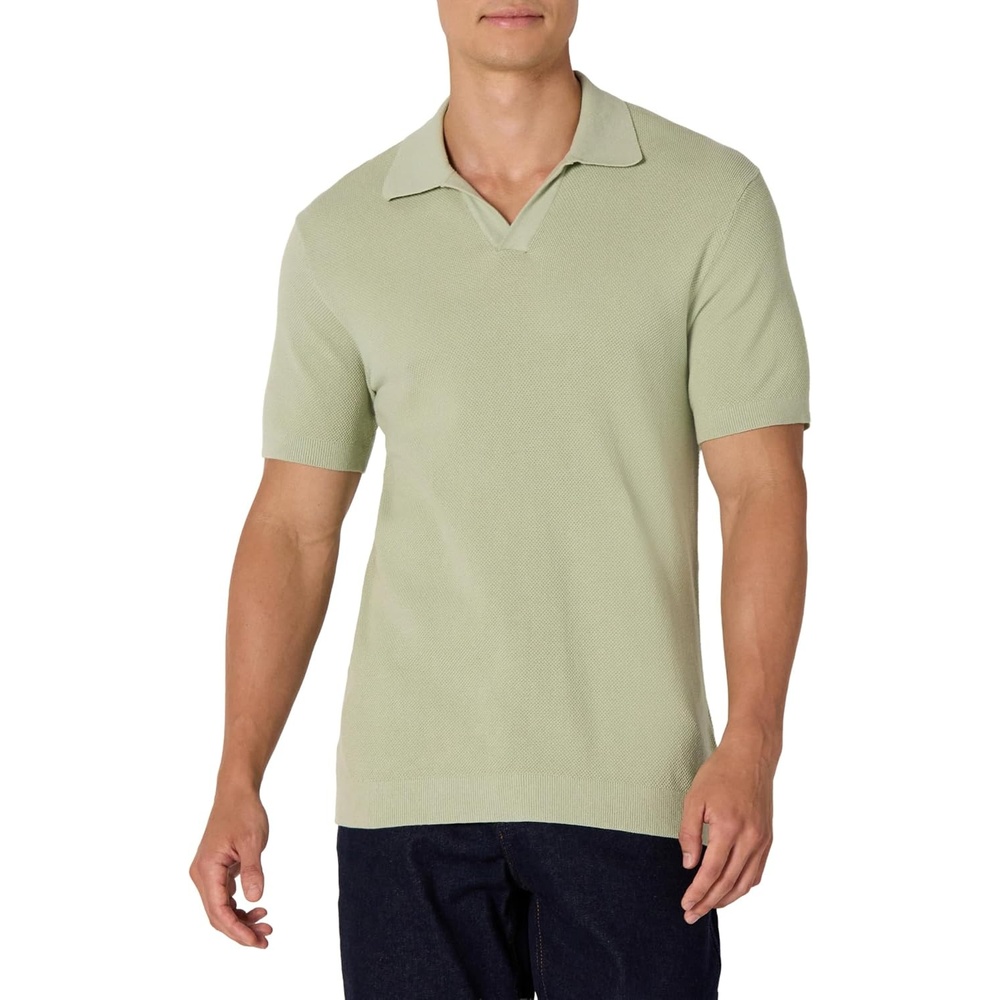 image:imageAmazon Essentials Mens RegularFit ShortSleeve Knit Polo Sweater Breathable Cotton NylonSage Green