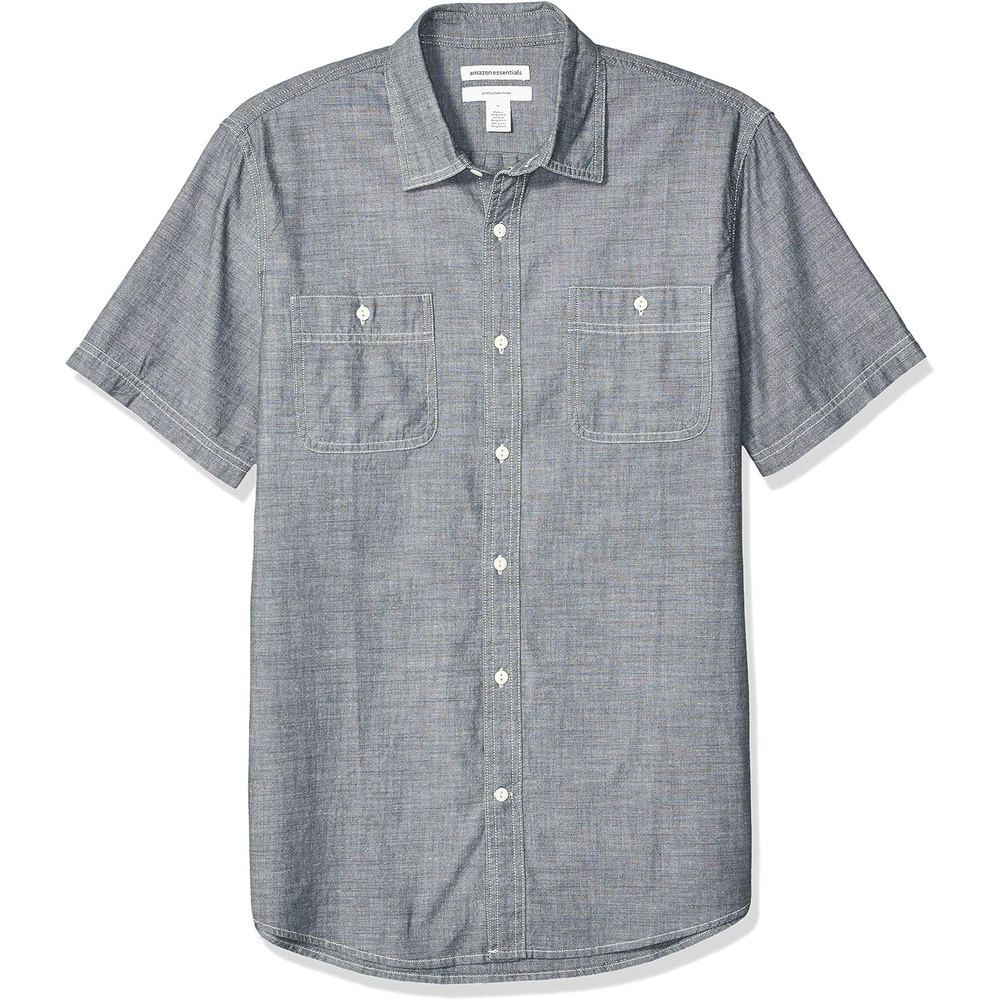image:imageAmazon Essentials Mens RegularFit ShortSleeve Poplin Shirt Collared WashedGrey