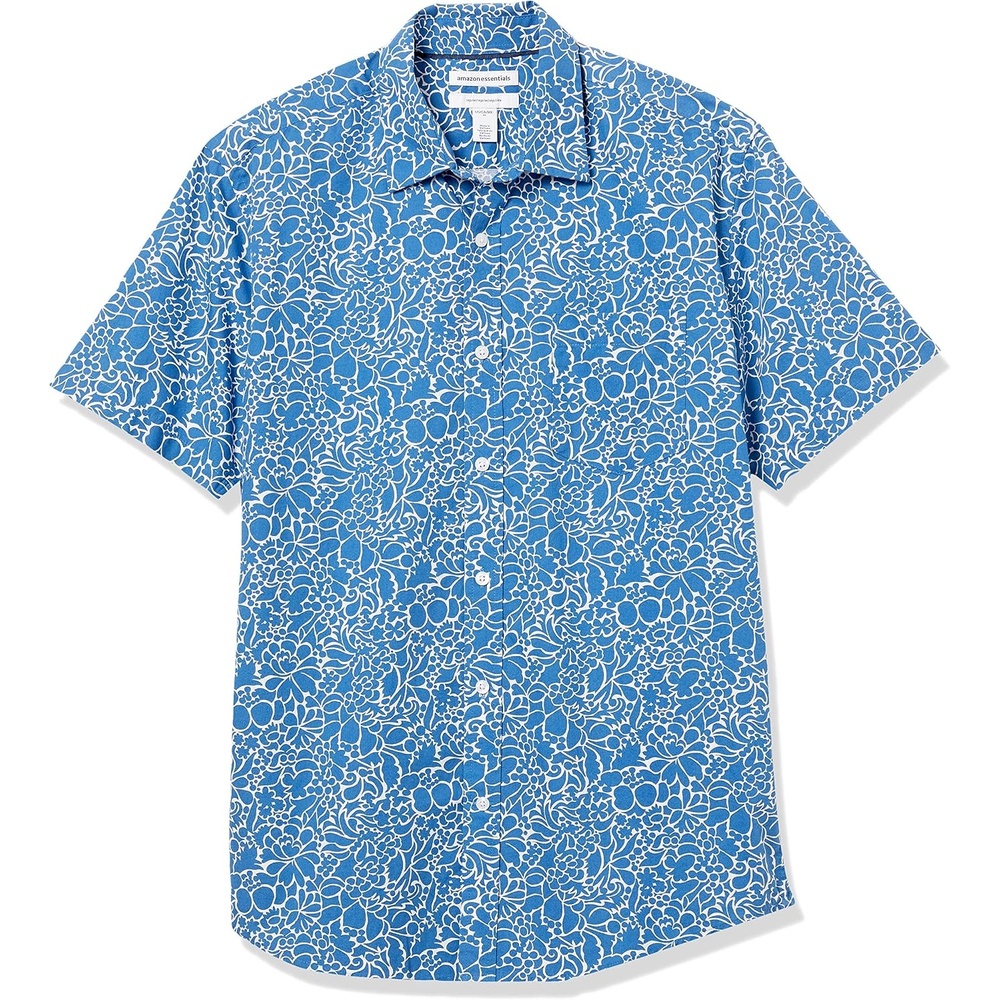 image:imageAmazon Essentials Mens RegularFit ShortSleeve Poplin Shirt Collared WashedNavy Floral