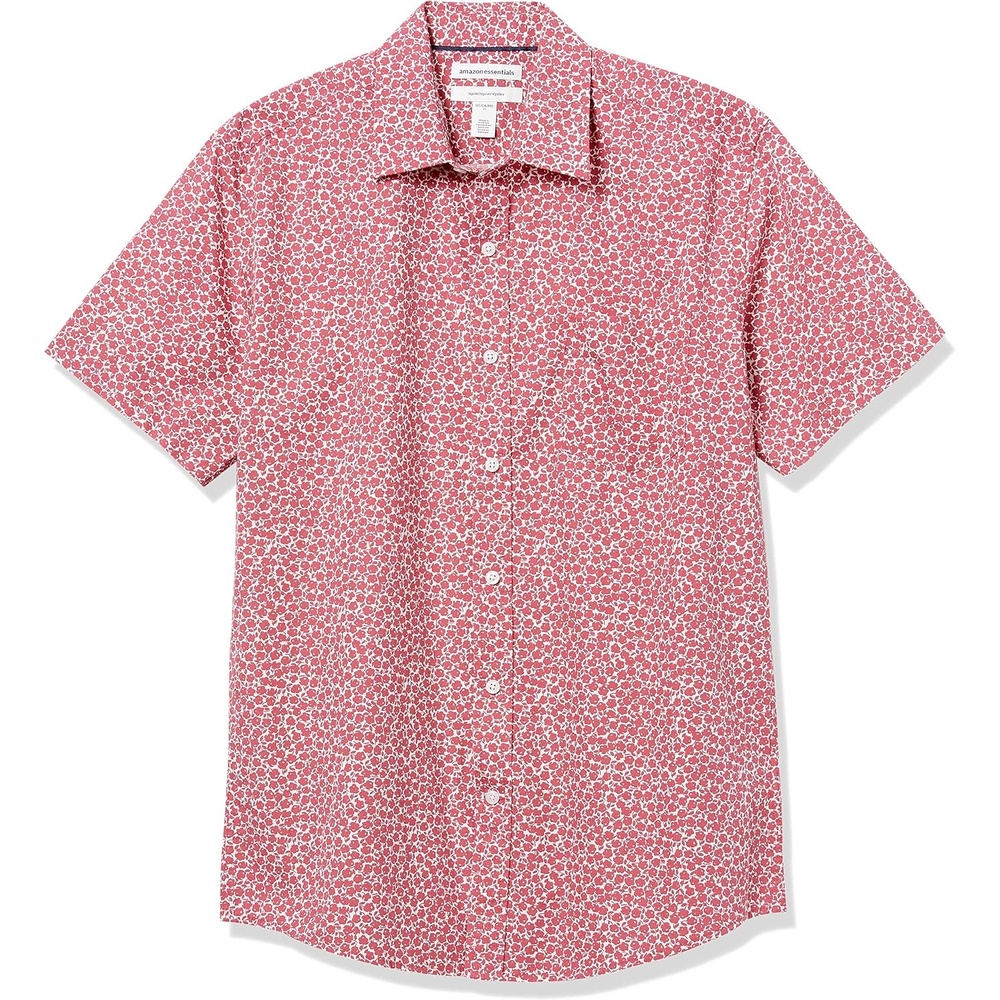 image:imageAmazon Essentials Mens RegularFit ShortSleeve Poplin Shirt Collared WashedWashed Red Roses