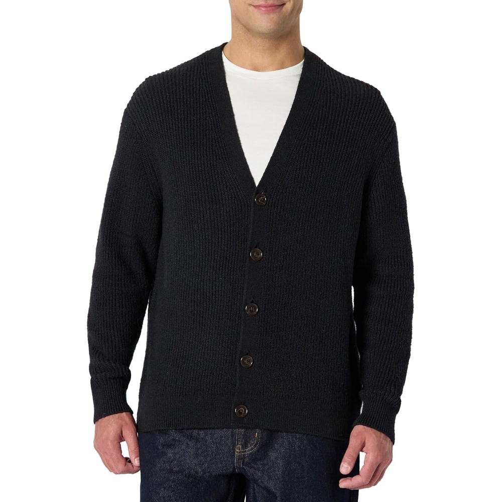 image:imageAmazon Essentials Mens RelaxedFit Cotton Blend CardiganBlack