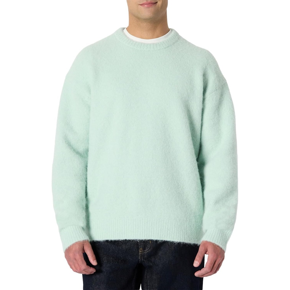 image:imageAmazon Essentials Mens RelaxedFit Faux Mohair Crewneck Pullover Sweater Ribbed Wool Blend HeavyweightPastel Green