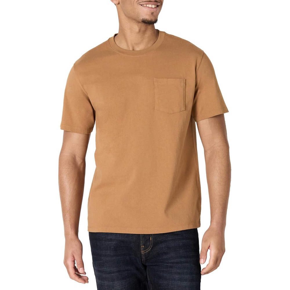 image:imageAmazon Essentials Mens RelaxedFit Heavyweight Cotton Pocket TShirtDark Tan