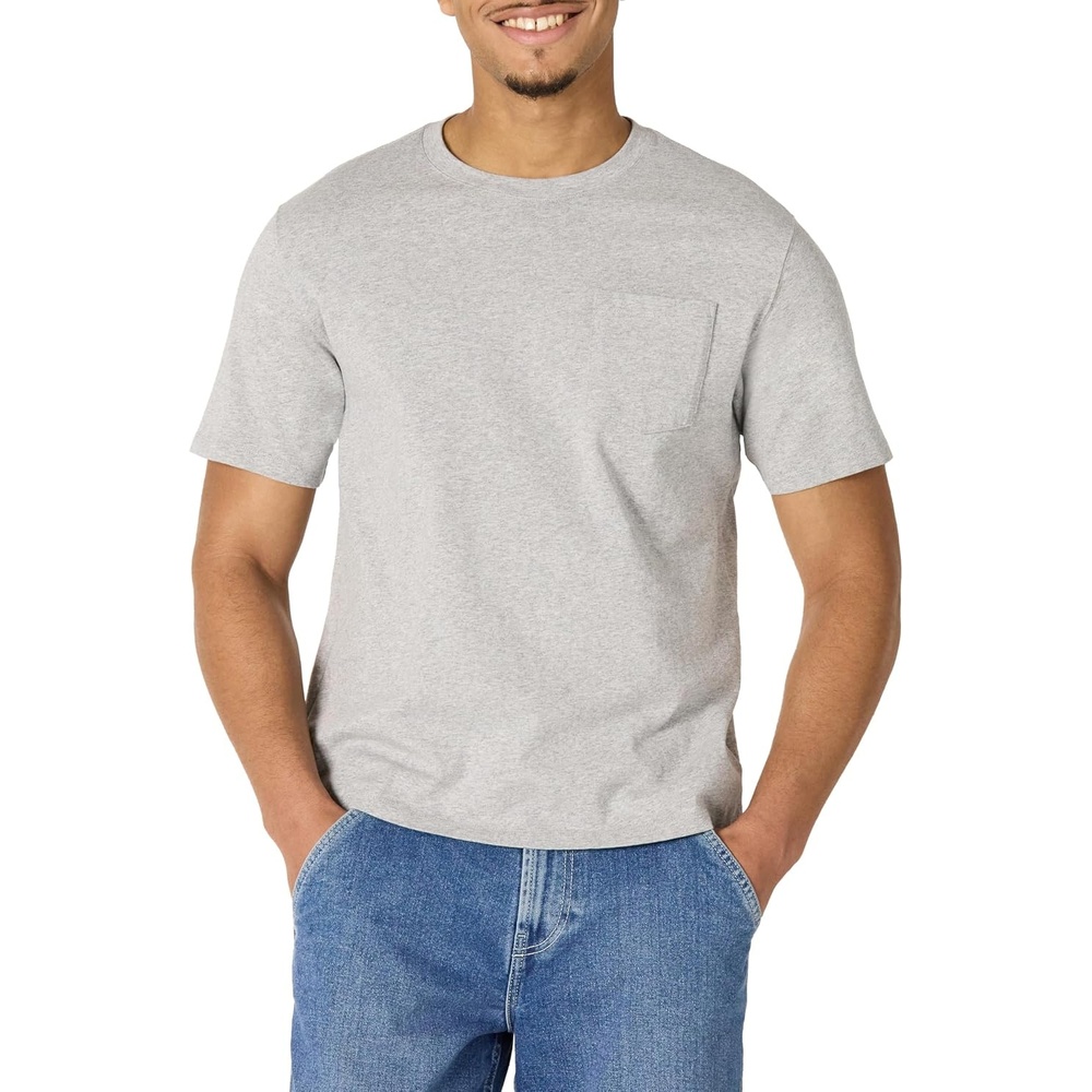 image:imageAmazon Essentials Mens RelaxedFit Heavyweight Cotton Pocket TShirtMedium Grey Heather