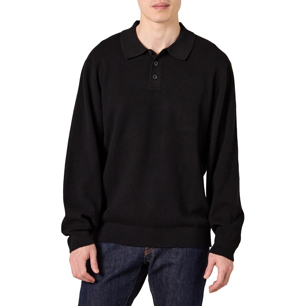 image:imageAmazon Essentials Mens RelaxedFit Knit Polo SweaterBlack