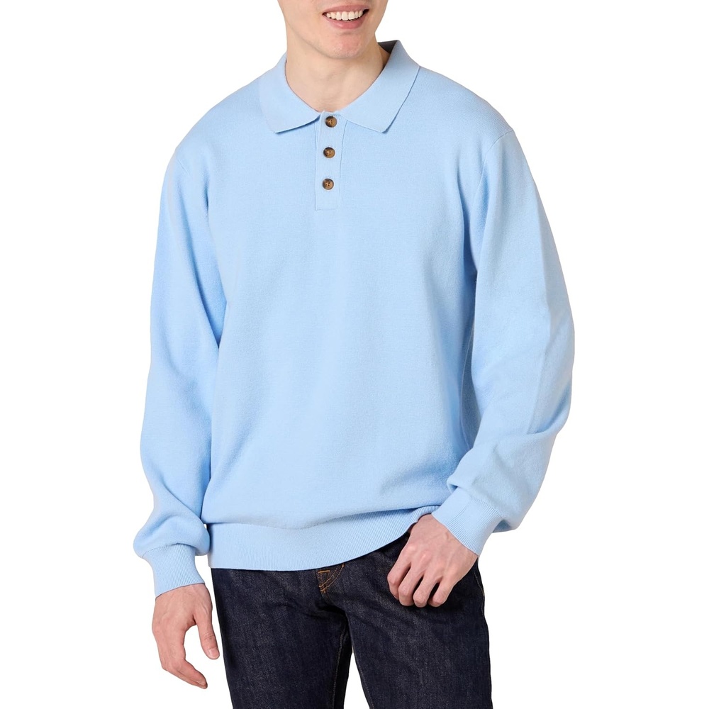 image:imageAmazon Essentials Mens RelaxedFit Knit Polo SweaterPowder Blue
