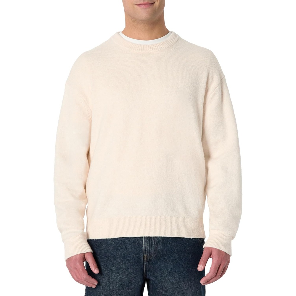 image:imageAmazon Essentials Mens RelaxedFit Soft Cotton Blend Textured Crewneck Pullover Sweater RibbedOatmeal Heather