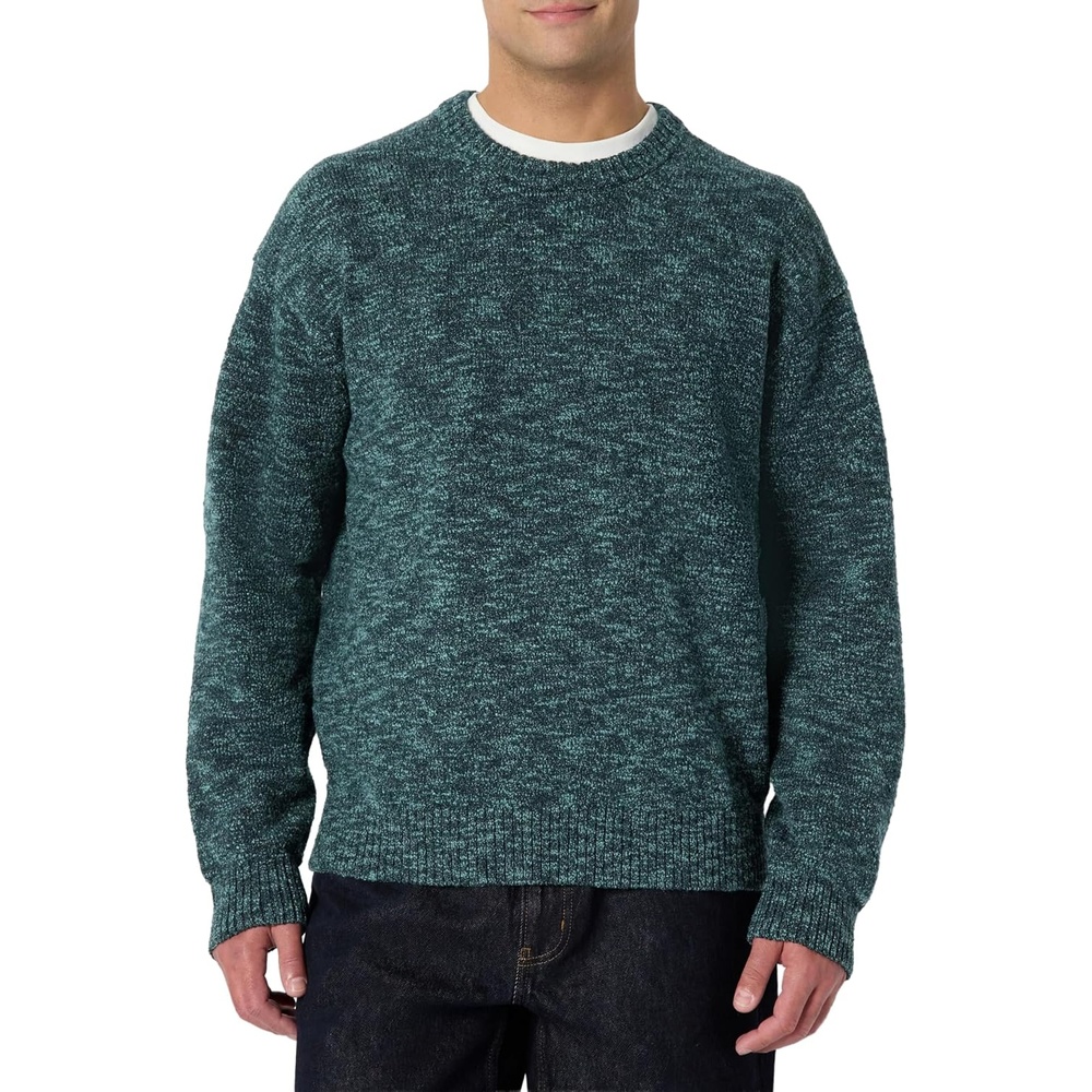 image:imageAmazon Essentials Mens RelaxedFit TwoTone Heavyweight Crewneck Pullover Sweater Wool BlendDark Teal Green Marl