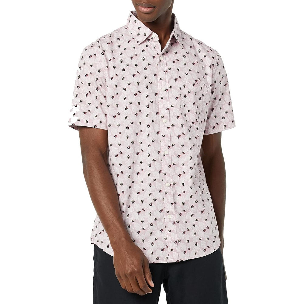image:imageAmazon Essentials Mens Short Sleeve Dress Shirt with Stretch Charcoal White Vertical Stripe Available in Big amp TallLavender Palm Frond