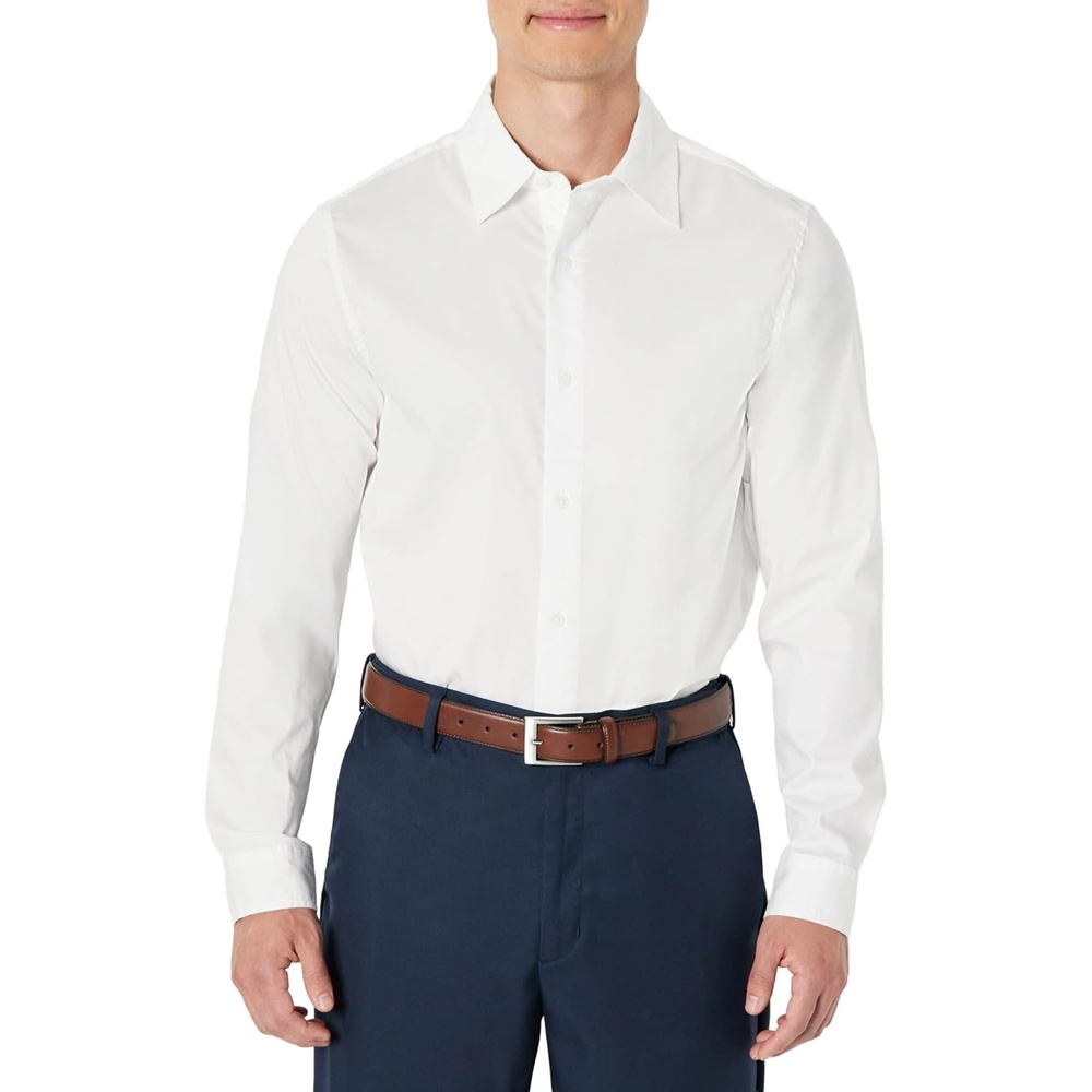 image:imageAmazon Essentials Mens Slim Fit Long Sleeve Wrinkle Resistant Stretch Dress ShirtWhite