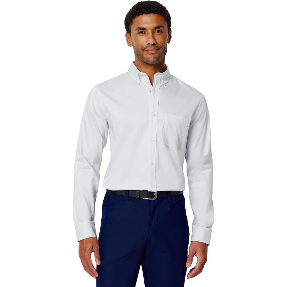 image:imageAmazon Essentials Mens Slim Fit Stretch Wrinkle Free Button Down Collar Dress ShirtLight Blue