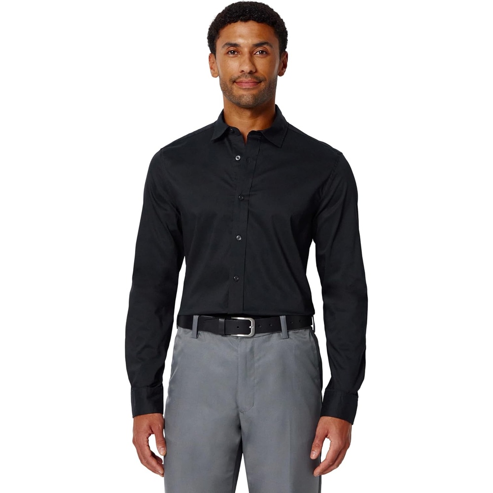 image:imageAmazon Essentials Mens Slim Fit Stretch Wrinkle Free Spread Collar Dress ShirtBlack