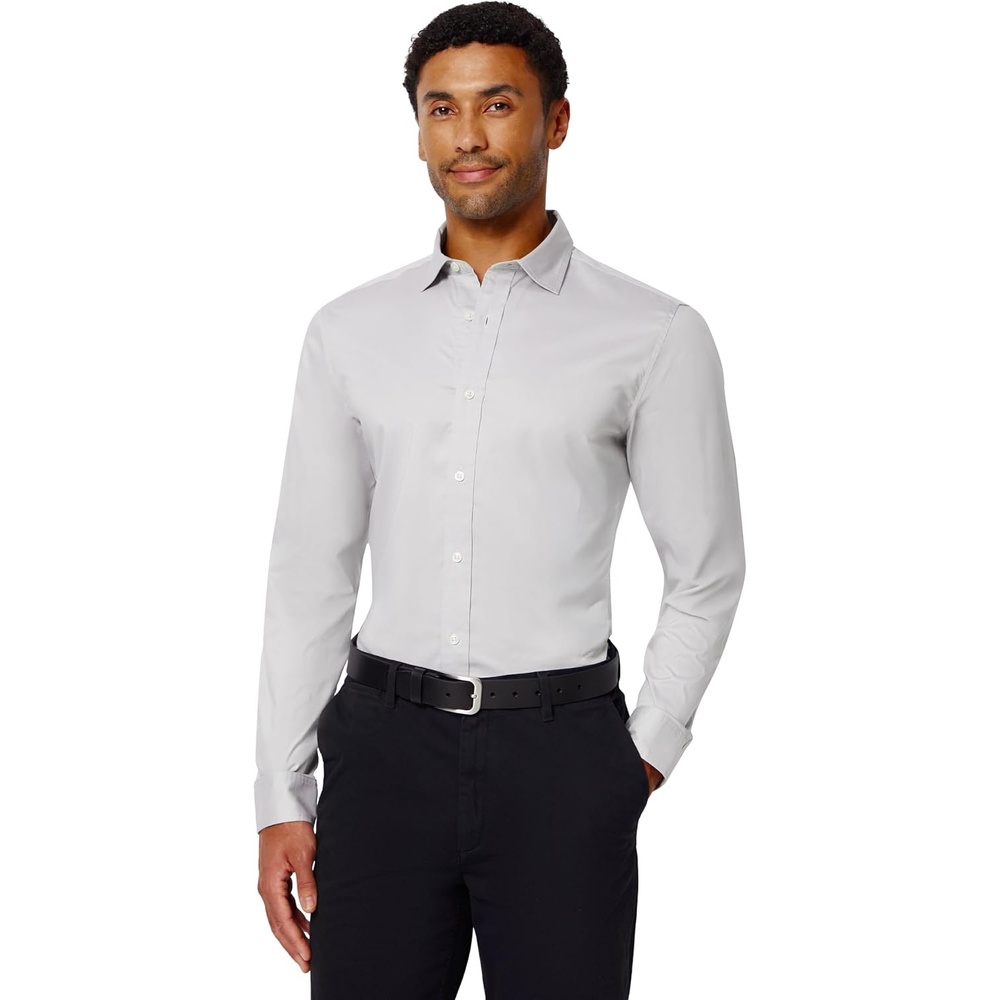image:imageAmazon Essentials Mens Slim Fit Stretch Wrinkle Free Spread Collar Dress ShirtGrey