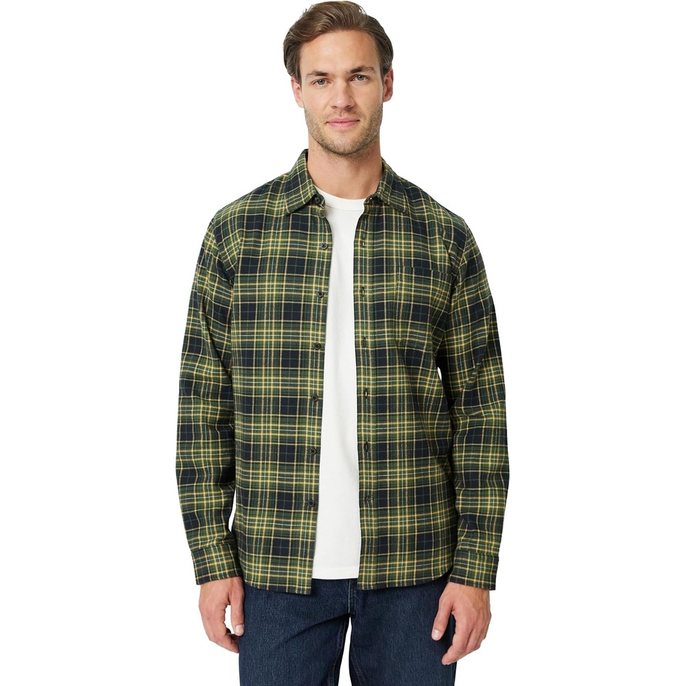 image:imageAmazon Essentials Mens SlimFit Brushed Cotton Flannel Shirt Long Sleeve Button Down Collared PlaidDark Olive Plaid