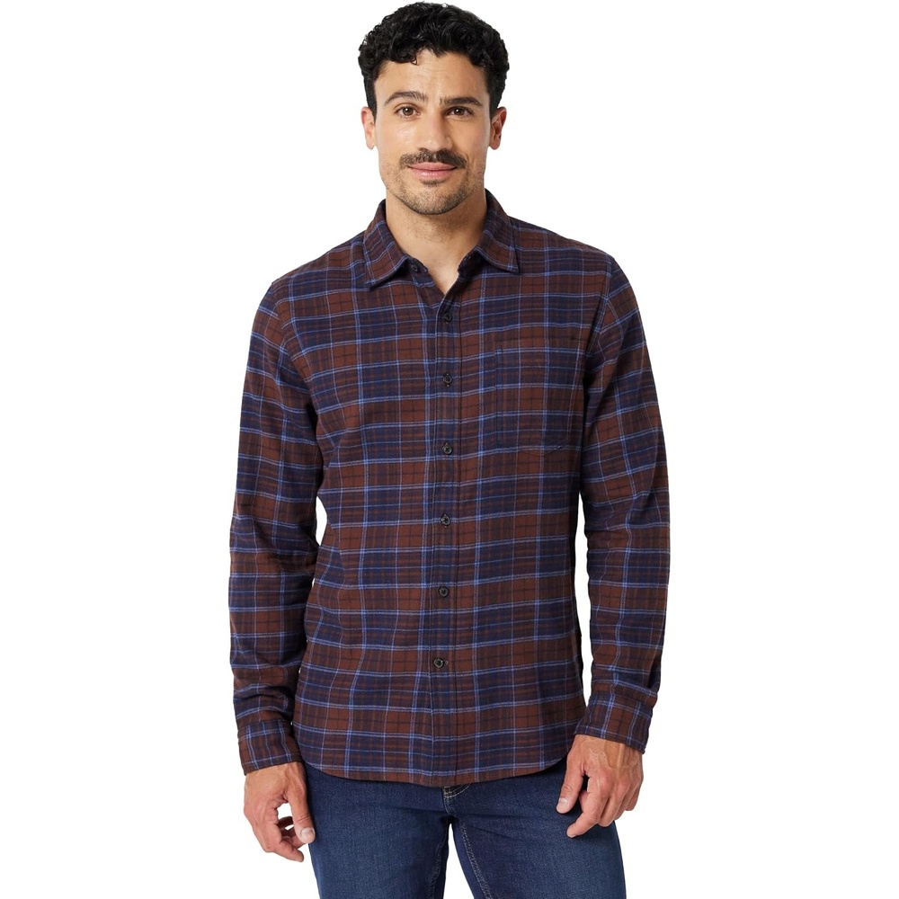 image:imageAmazon Essentials Mens SlimFit Brushed Cotton Flannel Shirt Long Sleeve Button Down Collared PlaidNavy Chocolate Plaid