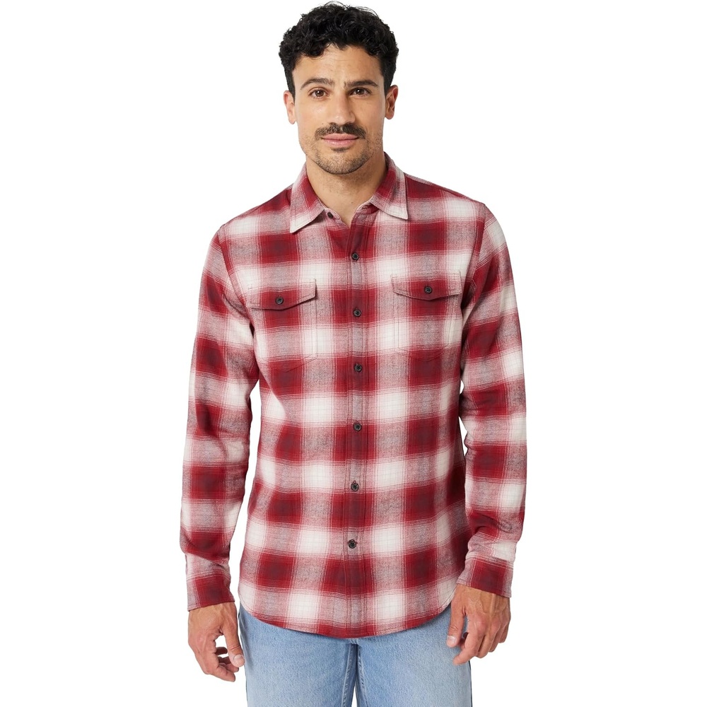 image:imageAmazon Essentials Mens SlimFit Flannel LongSleeve Shirt TwoPocket PlaidBurgundy Shadow Plaid