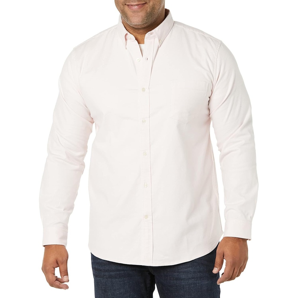 image:imageAmazon Essentials Mens SlimFit LongSleeve Stretch Oxford Shirt with PocketPale Pink