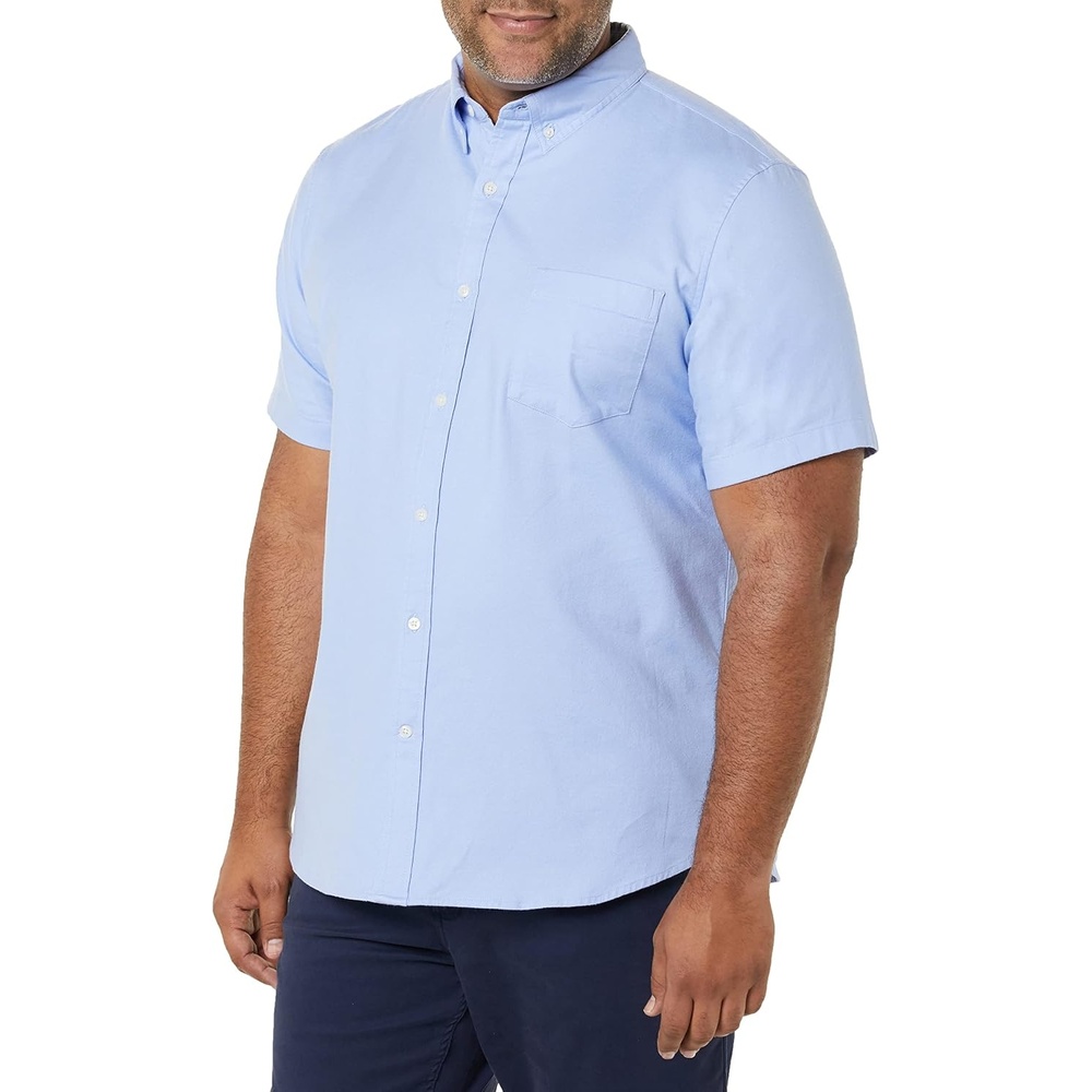 image:imageAmazon Essentials Mens SlimFit Short Sleeve Stretch Oxford Shirt with PocketPowder Blue