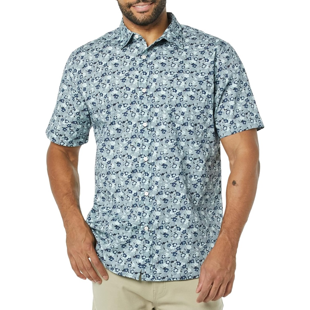 image:imageAmazon Essentials Mens SlimFit ShortSleeve Poplin ShirtBlue Sketch Floral Print