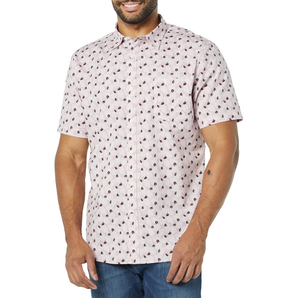 image:imageAmazon Essentials Mens SlimFit ShortSleeve Poplin ShirtLavender Palm Leaf Print